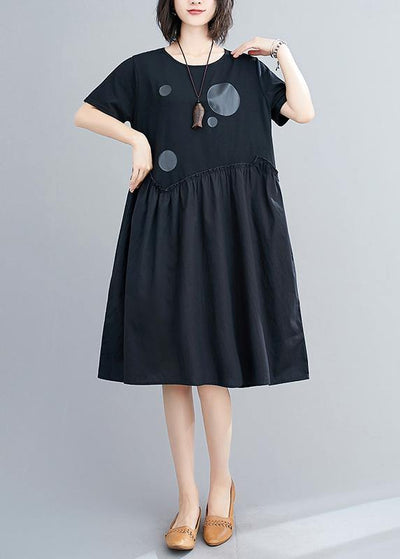 Beautiful o neck patchwork Cotton summer Tunic Catwalk black Dress - SooLinen