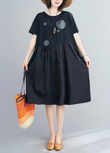 Beautiful o neck patchwork Cotton summer Tunic Catwalk black Dress - SooLinen