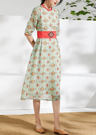 Beautiful o neck pockets linen dress Neckline floral Dresses - SooLinen