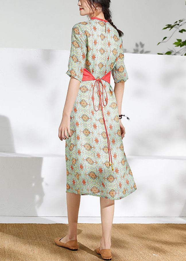 Beautiful o neck pockets linen dress Neckline floral Dresses - SooLinen