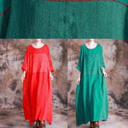 Beautiful patchwork linen dresses Shirts green Batwing Sleeve Dresses fall - SooLinen