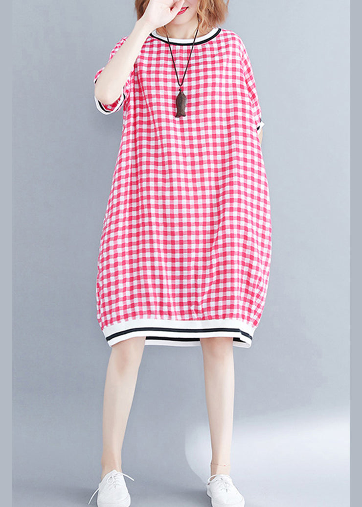 Beautiful red Plaid cotton clothes 18th Century Tutorials o neck Midi Summer Dress