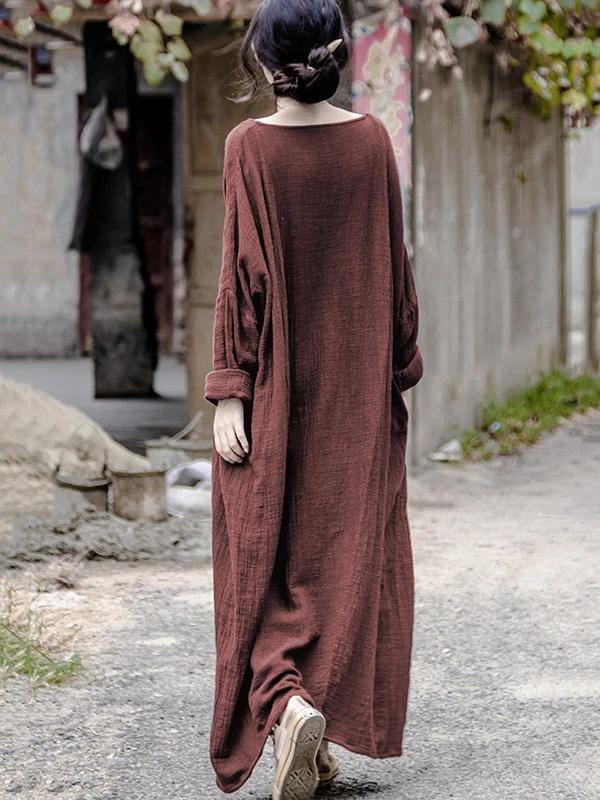 Beautiful red linen Long Shirts o neck pockets Maxi Dresses - SooLinen