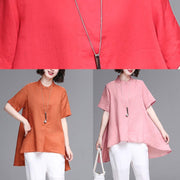 Beautiful stand collar asymmetric cotton women red box blouse summer - SooLinen