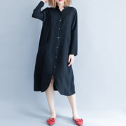 Beautiful stand collar cotton Tunics Casual Wardrobes black oversized Dress