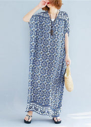 Beautiful v neck cotton Tunics Fabrics floral long Dresses summer - SooLinen