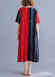 Beautiful v neck patchwork tunic dress Runway red Maxi Dresses summer - SooLinen