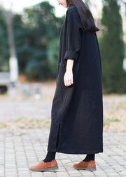 Beautiful v neck pockets fall clothes For Women Outfits black Kaftan Dress - SooLinen