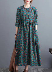 Beautiful Half Sleeve Cotton Summertunics Shape Green Prints Robe Dresses