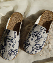 Beige Cotton Fabric Comfy Embroideried Slide Sandals