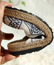 Beige Cotton Fabric Comfy Embroideried Slide Sandals