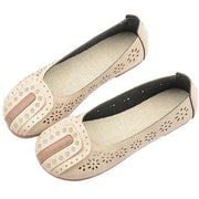 Beige For Women Hollow Out Flat Feet Shoes - SooLinen