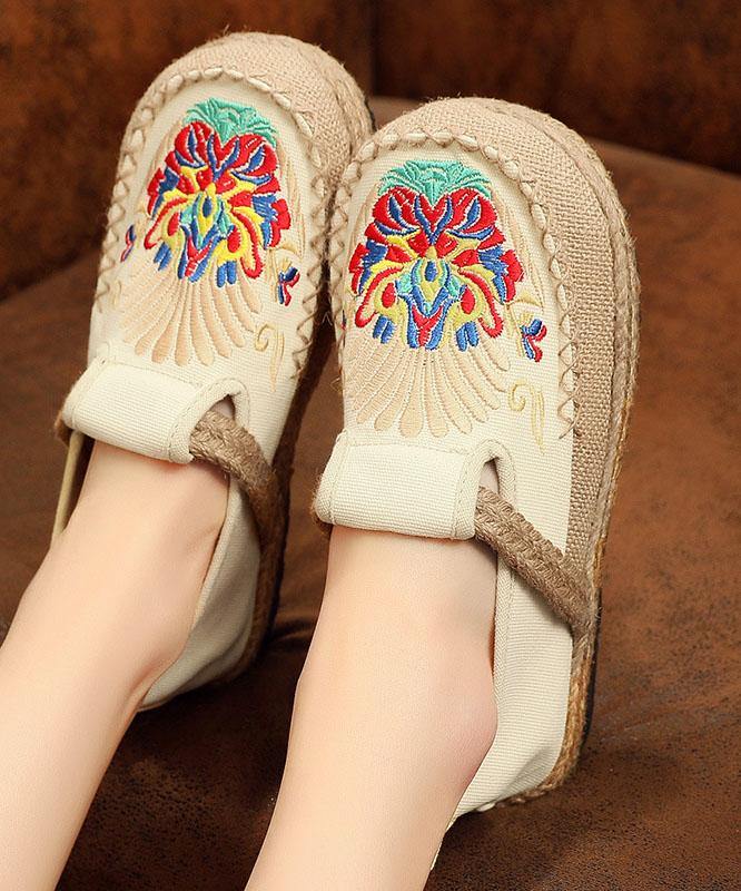 Black Cotton Linen Embroideried Fabric Flat Feet Shoes Splicing Flats - SooLinen