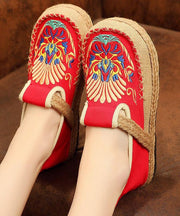 Black Cotton Linen Embroideried Fabric Flat Feet Shoes Splicing Flats - SooLinen