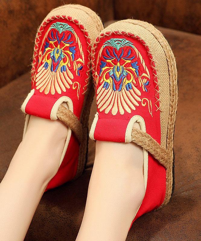 Black Cotton Linen Embroideried Fabric Flat Feet Shoes Splicing Flats - SooLinen