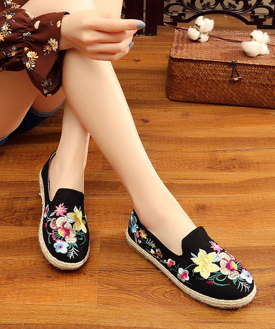 Black Flat Feet Shoes Cotton Fabric Boutique Embroideried Flat Feet Shoes