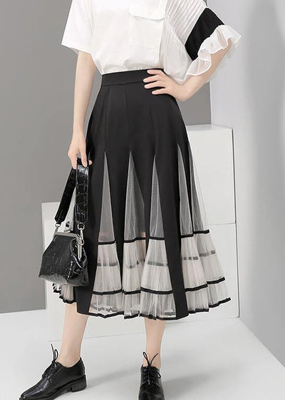 Black Mesh Patchwork A-Line Ladies Stylish Elegant Skirt - SooLinen