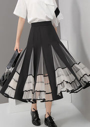 Black Mesh Patchwork A-Line Ladies Stylish Elegant Skirt - SooLinen