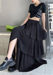 Black Patchwork Summer Skirt Chiffon Elastic skirt - SooLinen