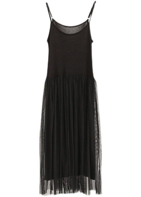 Black Tulle Patchwork A Line Sleeveless Fall Dress - SooLinen