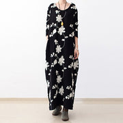 Black embroidered cotton dresses 2024 fall caftans long cotton maxi dresses