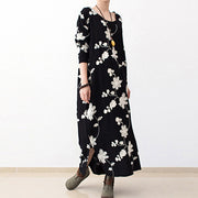 Black embroidered cotton dresses 2024 fall caftans long cotton maxi dresses