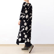 Black embroidered cotton dresses 2024 fall caftans long cotton maxi dresses