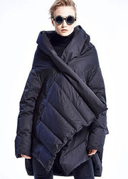 Black fashion Cloak asymmetrical design Thick Winter Duck Down Coat