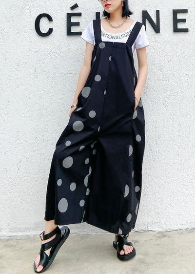 Black polka dot overalls 2021 new loose large size nine points straight wide leg pants - SooLinen