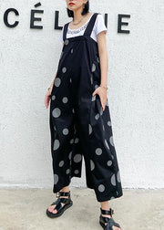 Black polka dot overalls 2021 new loose large size nine points straight wide leg pants - SooLinen