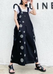 Black polka dot overalls 2021 new loose large size nine points straight wide leg pants - SooLinen