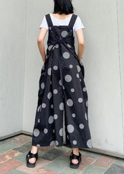 Black polka dot overalls 2021 new loose large size nine points straight wide leg pants - SooLinen