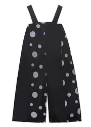 Black polka dot overalls 2021 new loose large size nine points straight wide leg pants - SooLinen