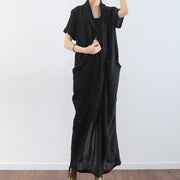 Black texture linen dresses summer plus size linen sundress caftans oversized gown