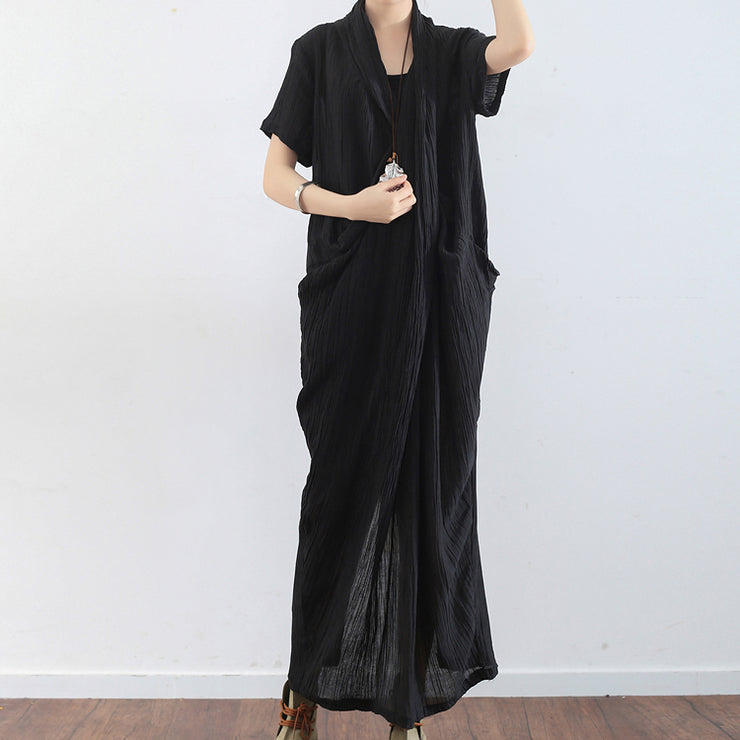 Black texture linen dresses summer plus size linen sundress caftans oversized gown