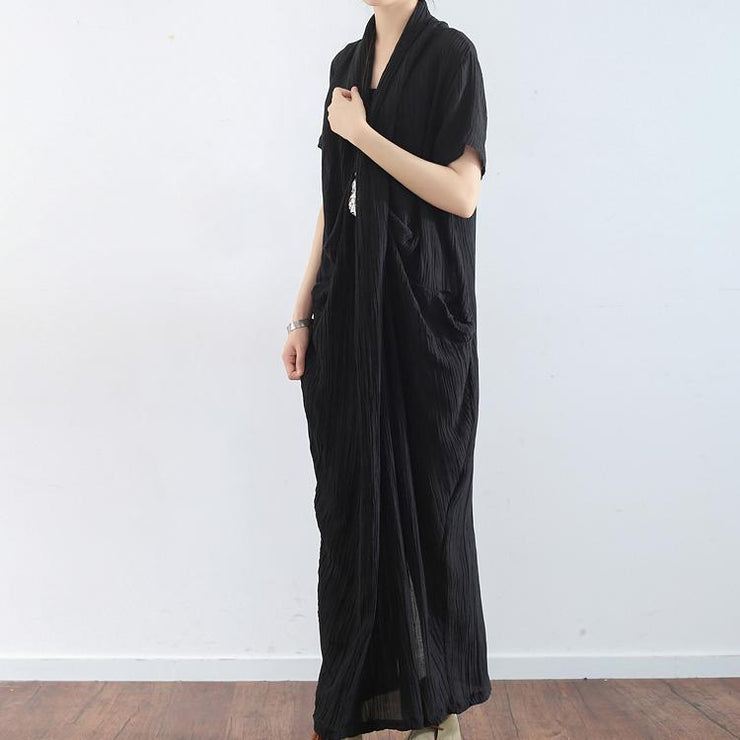 Black texture linen dresses summer plus size linen sundress caftans oversized gown