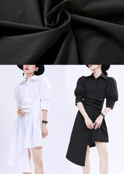 Black tie waist Cotton asymmetrical design Summer Dresses - SooLinen