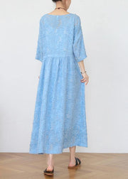 Blue Chiffon Cinched Holiday Dress In Spring Summer - SooLinen