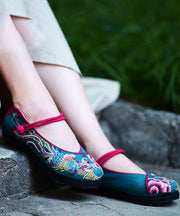 Blue Embroideried Flat Feet Shoes Cotton Fabric Plus Size Buckle Strap Flat Shoes For Women