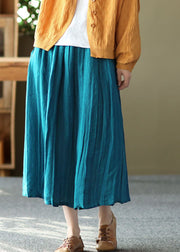 Blue Exra Large Hem Linen Skirts Drawstring Wrinkled Summer