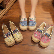 Blue Jacquard Flats Cotton Linen Fabric Unique Splicing Flat Shoes - SooLinen