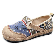 Blue Jacquard Flats Cotton Linen Fabric Unique Splicing Flat Shoes - SooLinen