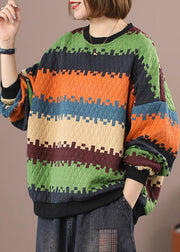 Blaues Patchwork-Sweatshirt mit O-Ausschnitt und Streifen Winter