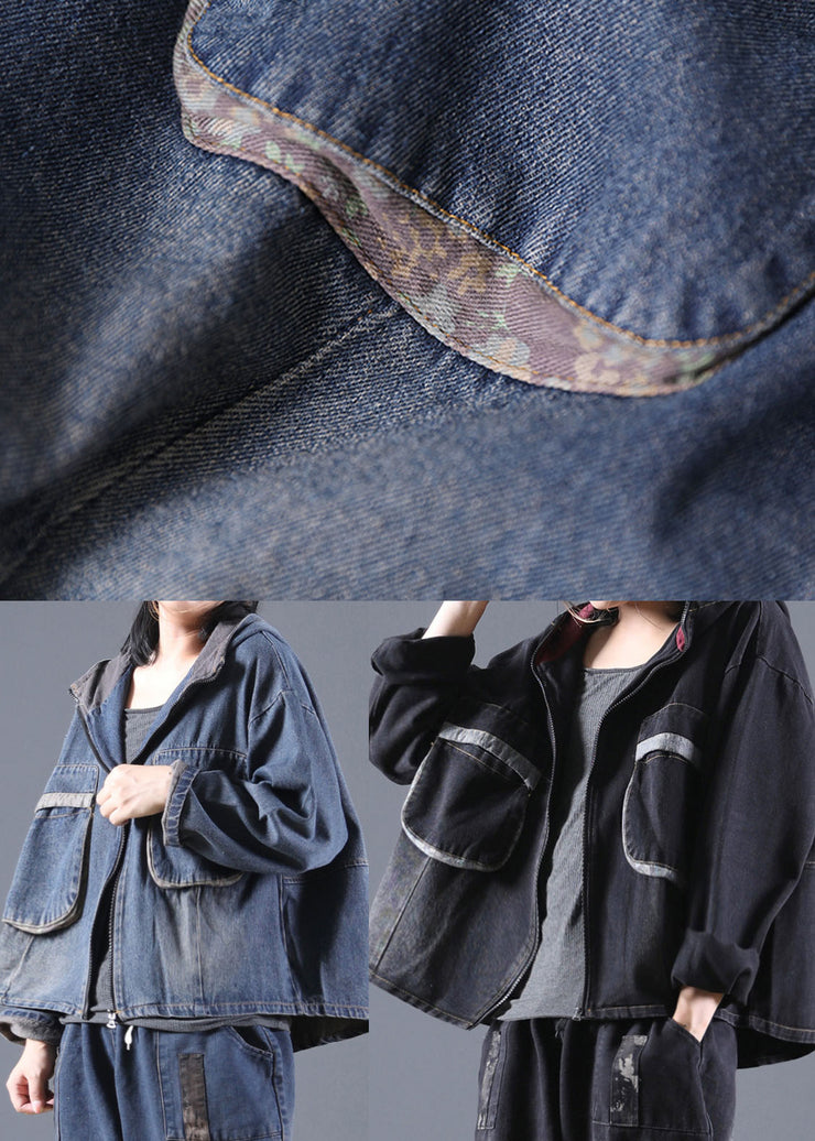 Blue Pockets denim Jacket Zip Up Spring