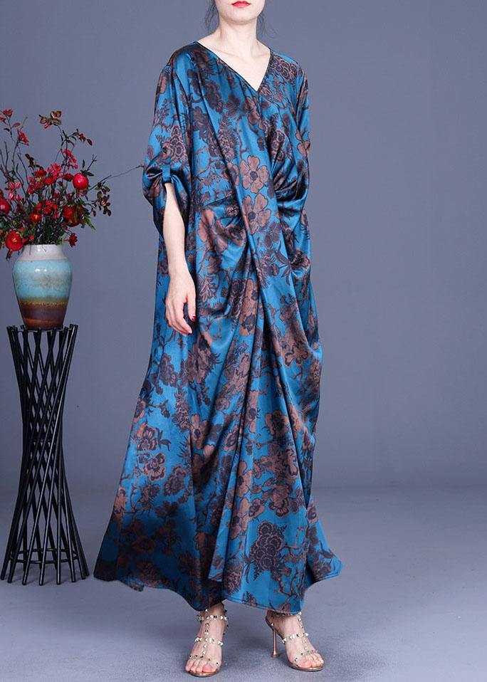 Blue Vogue Print Summer Silk Robe Dresses Half Sleeve - SooLinen