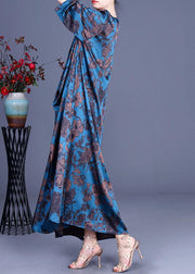 Blue Vogue Print Summer Silk Robe Dresses Half Sleeve - SooLinen