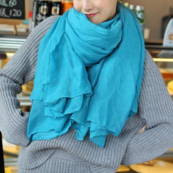 Blue female bib all-match long shawl all-match silk scarf - SooLinen