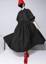 Bohemian Black Cinched Bow Peter Pan Collar shirt Dresses Spring