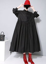 Bohemian Black Cinched Bow Peter Pan Collar shirt Dresses Spring