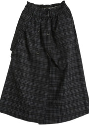 Bohemian Black Plaid Button Pockets Summer Cotton Skirts - SooLinen